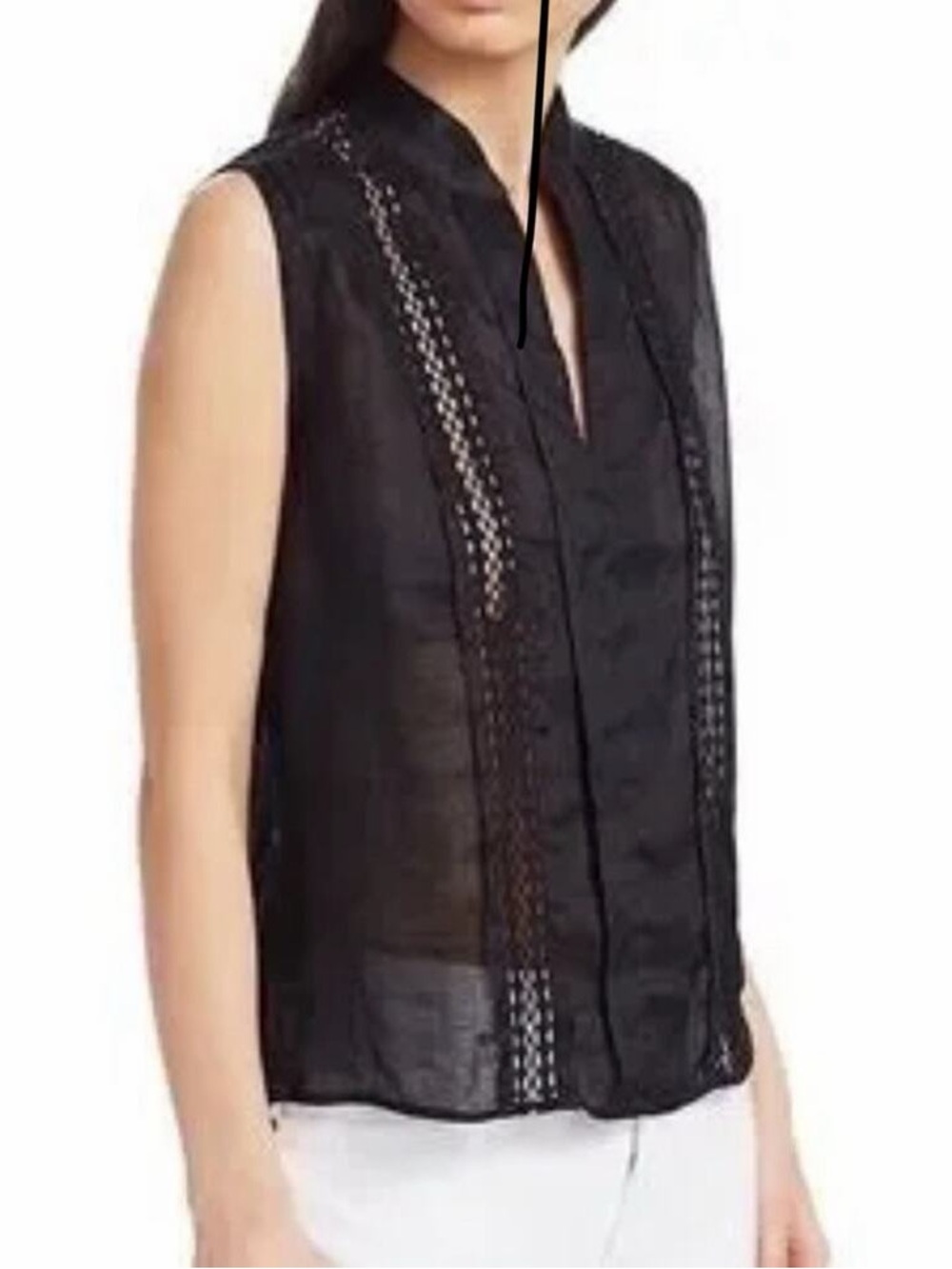 Frame Cali Ramie Lace Tank Blouse in Noir Black - Picture 2 of 9